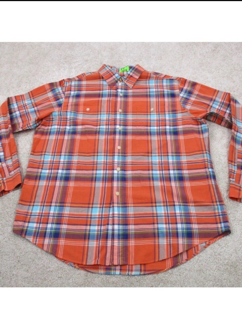 Ralph Lauren Men’s Orange Plaid Button Down Shirt XL | Classic Fit Cotton Casual